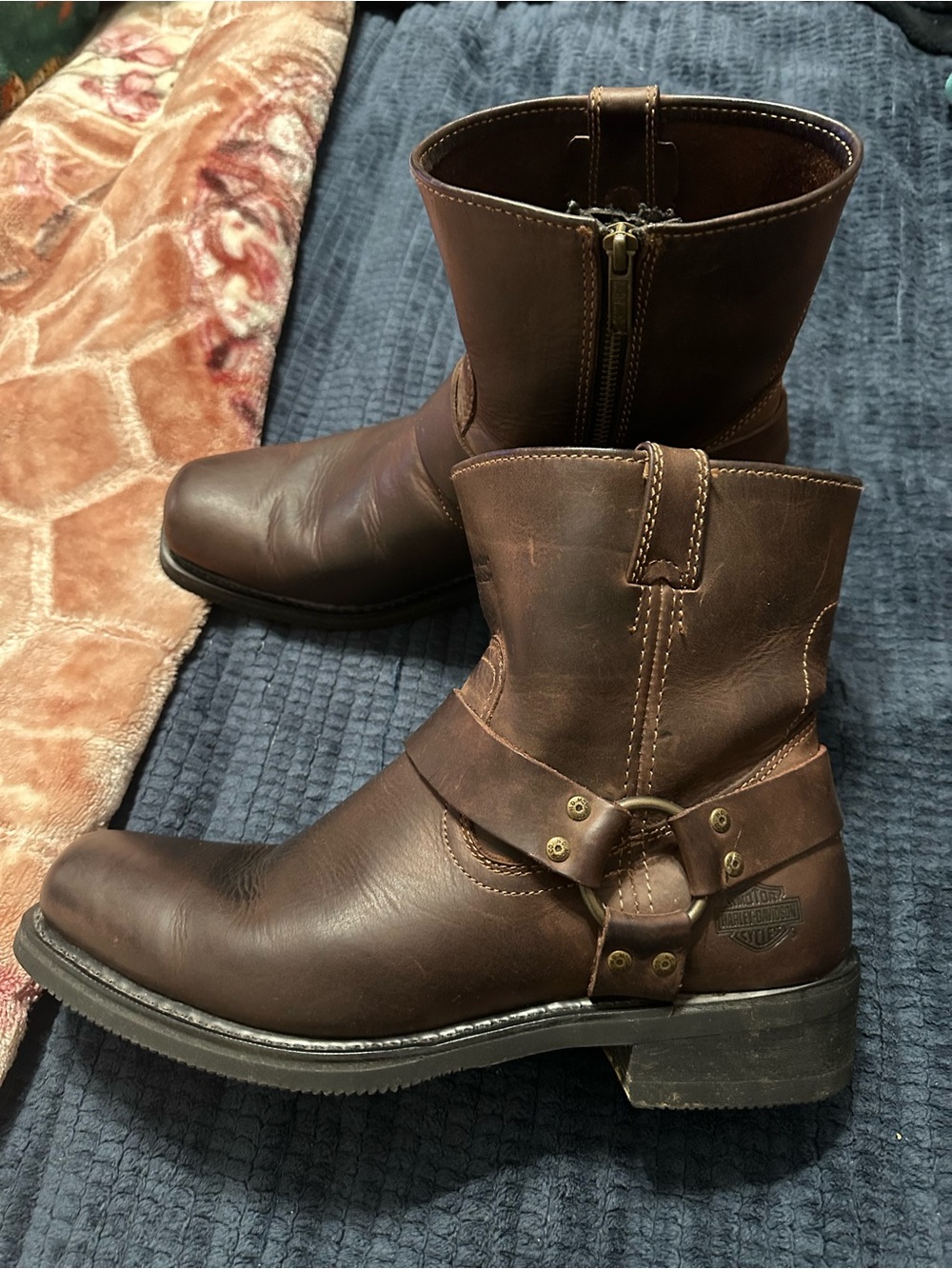 Harley-Davidson Dark Brown Leather Harness Zip Boots Mens 12